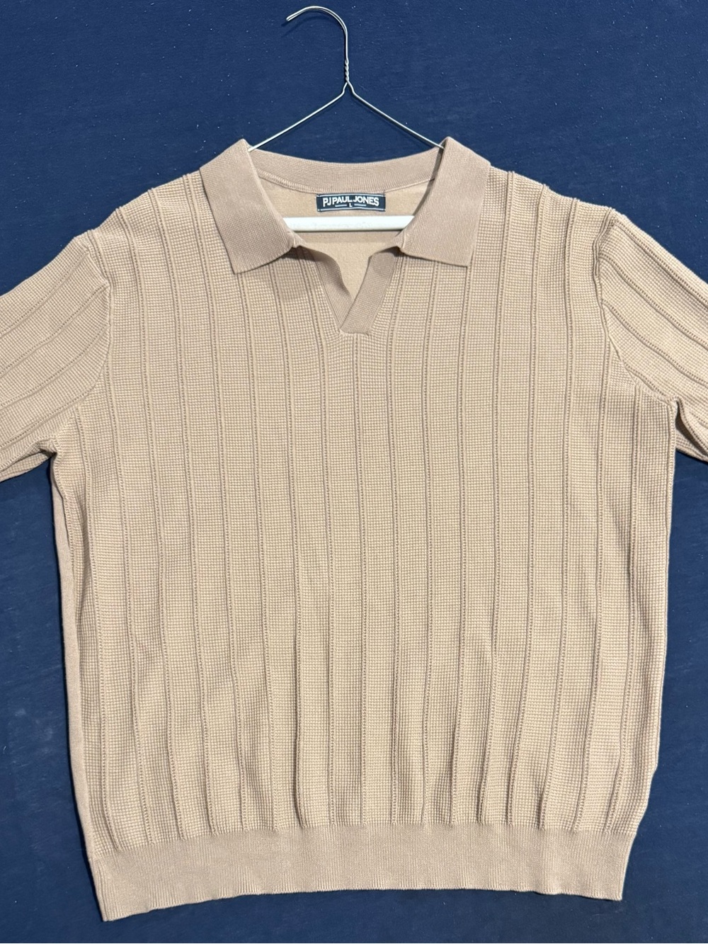 PJ Paul Jones Sweater Polo Shirt Men’s L Short Sleeve Retro Beige Print